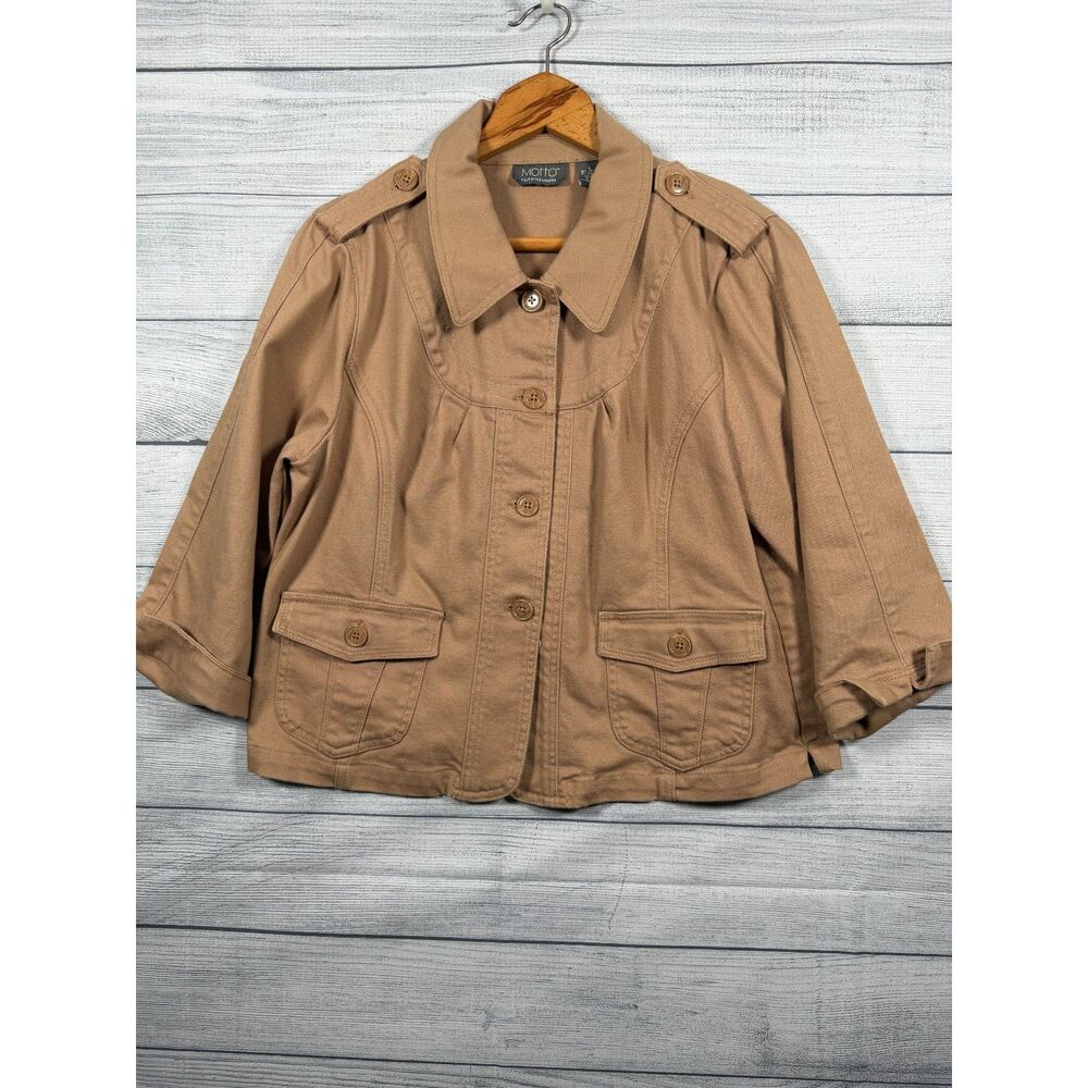 Motto Your Style Mantra Women's Large Tan Stretch Cotton Utility Jacket 4442